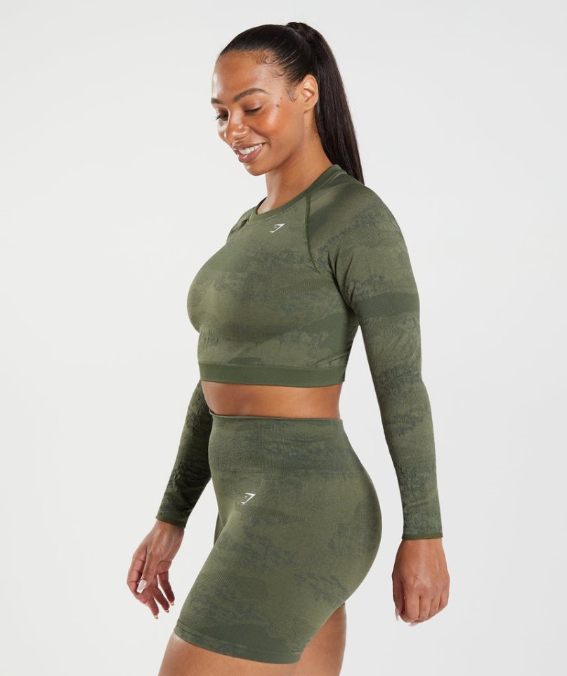 Koszulki Gymshark Adapt Camo Seamless Koronkowe Up Back Top Damskie Oliwkowe | PL 578WHD